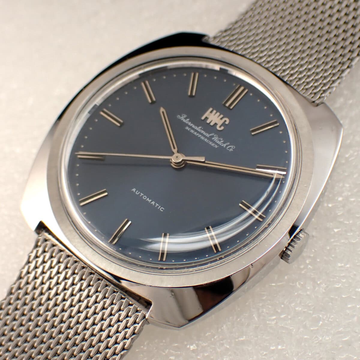IWC クッションケース 純正ステンレスブレス Cal.854B ネイビー文字盤 1970年製