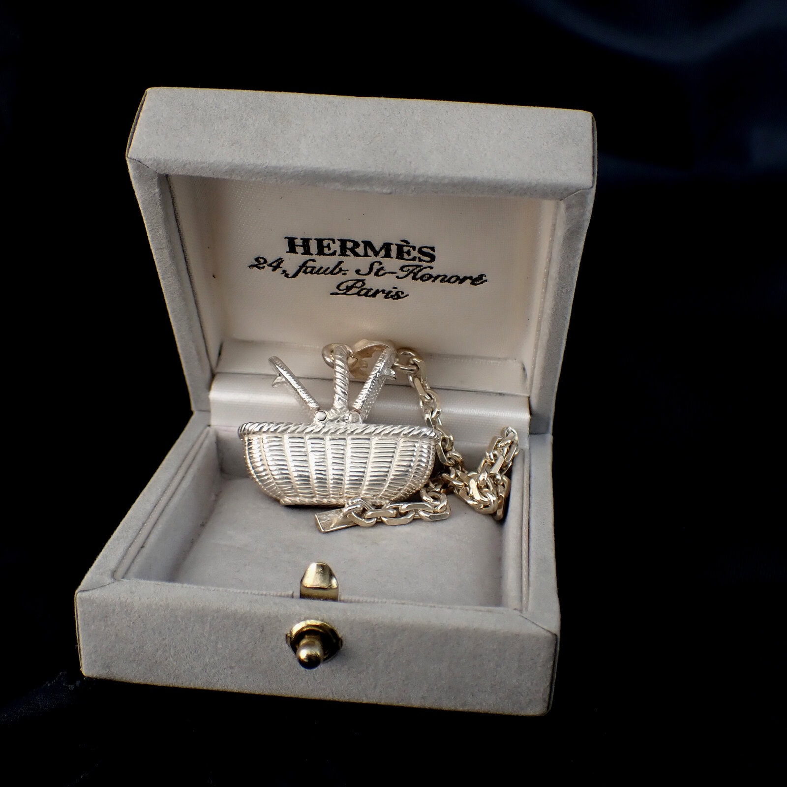 Hermes Basket-Shaped Silver Charm エルメス バスケット チャーム