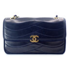 CHANEL シャネル Wチェーン ショルダー 波ステッチ マドモアゼル ネイビー