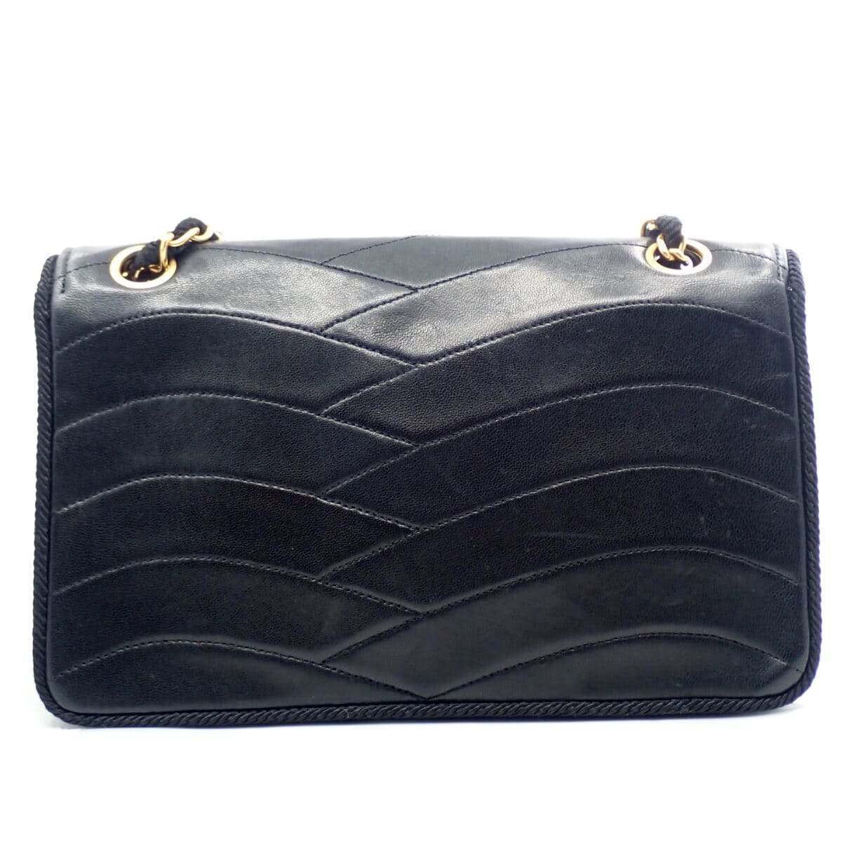 CHANEL シャネル Wチェーン ショルダー 波ステッチ マドモアゼル ブラック