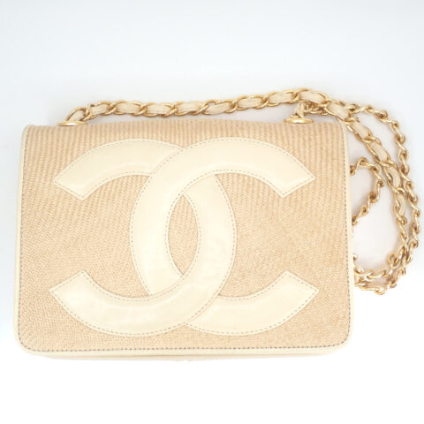 OLYMPUS DIGITAL CAMERA CHANEL ココマークチェーンショルダーバッグ ストロー/レザー ブラック