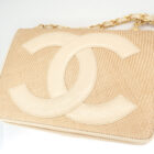 CHANEL ココマークチェーンショルダーバッグ ストロー/レザー ブラック