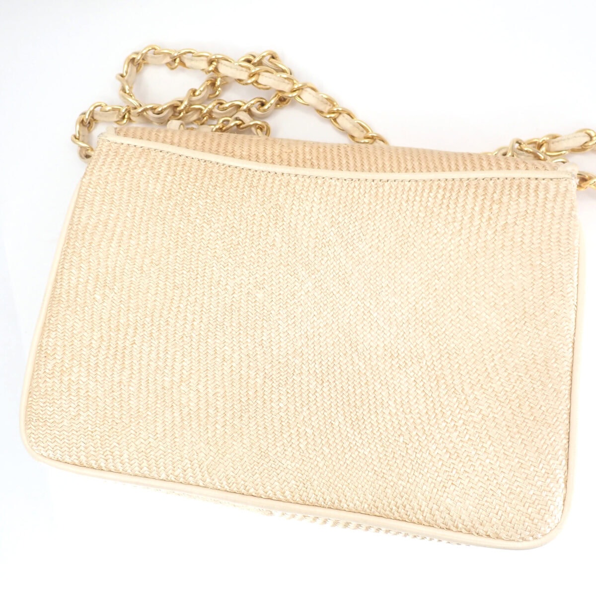 CHANEL ココマークチェーンショルダーバッグ ストロー/レザー ブラック