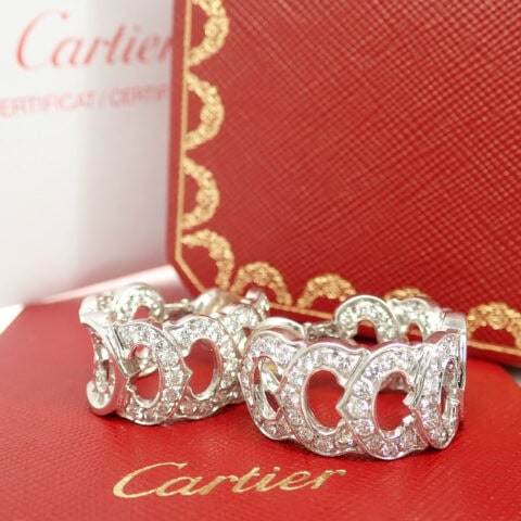 Cドゥカルティエ イヤリング WG フルダイヤ 正規品