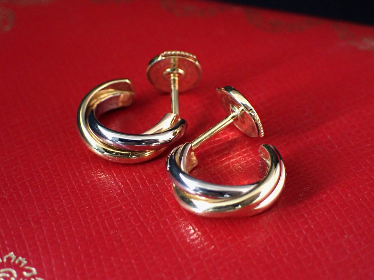 001 Cartier Trinity Earrings カルティエ トリニティ ピアス ミニモデル 18Kスリーゴールド B8301540