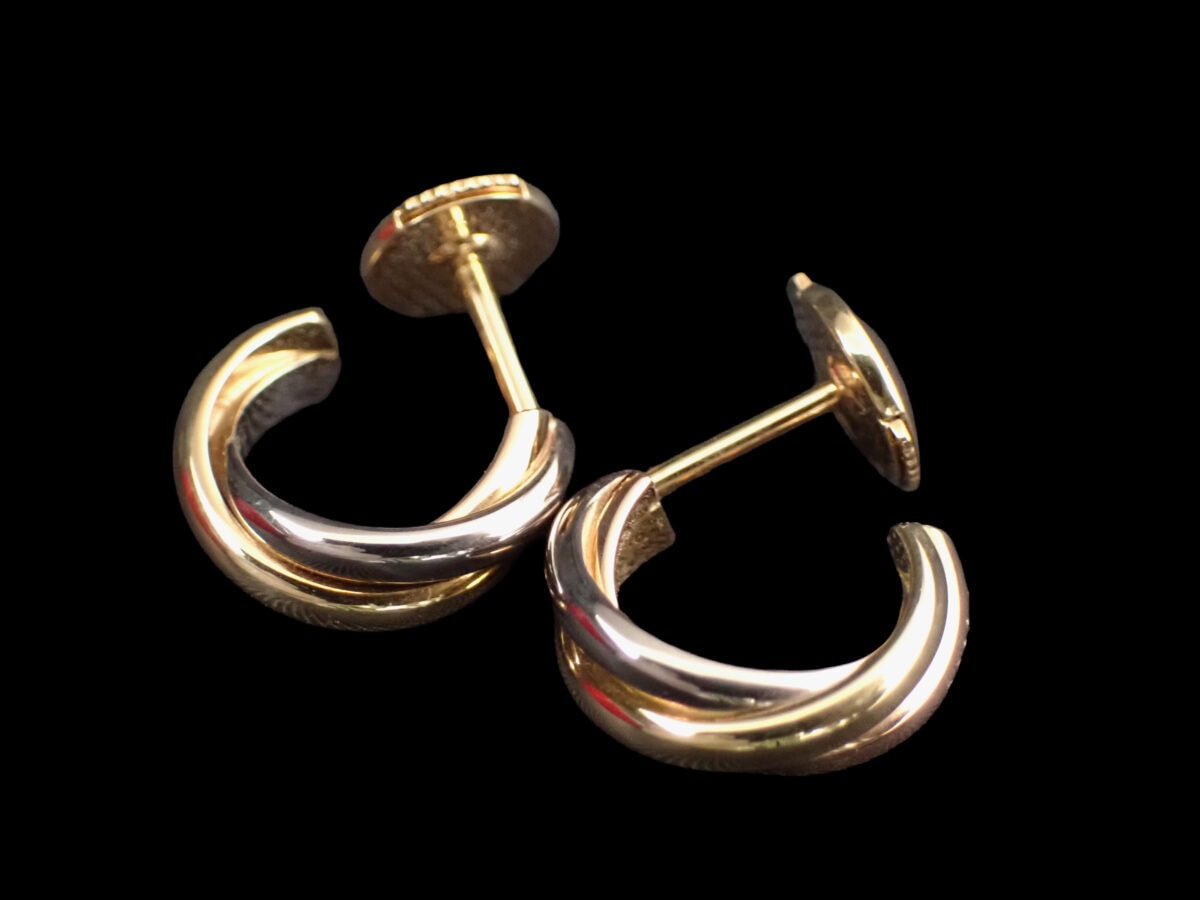 002 Cartier Trinity Earrings カルティエ トリニティ ピアス ミニモデル 18Kスリーゴールド B8301540