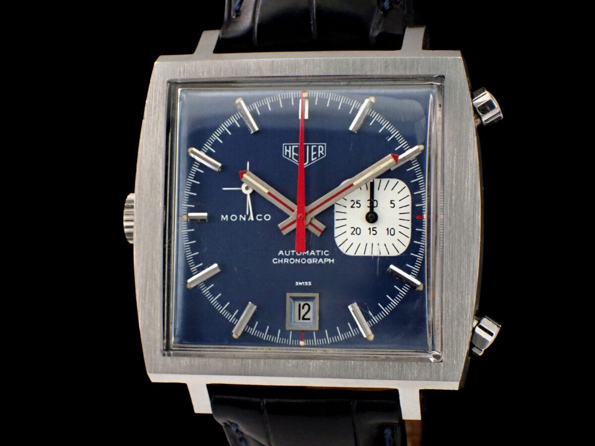 HEUER Monaco Ref.1533B Blue Dial Cal.15 HEUER Monaco Blue Dial ホイヤー モナコ Ref.1533B ブルー文字盤 Cal.15 自動巻クロノグラフ 革ベルト