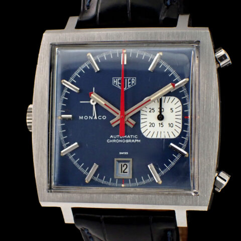 HEUER Monaco Ref.1533B Blue Dial Cal.15 HEUER Monaco Blue Dial ホイヤー モナコ Ref.1533B ブルー文字盤 Cal.15 自動巻クロノグラフ 革ベルト