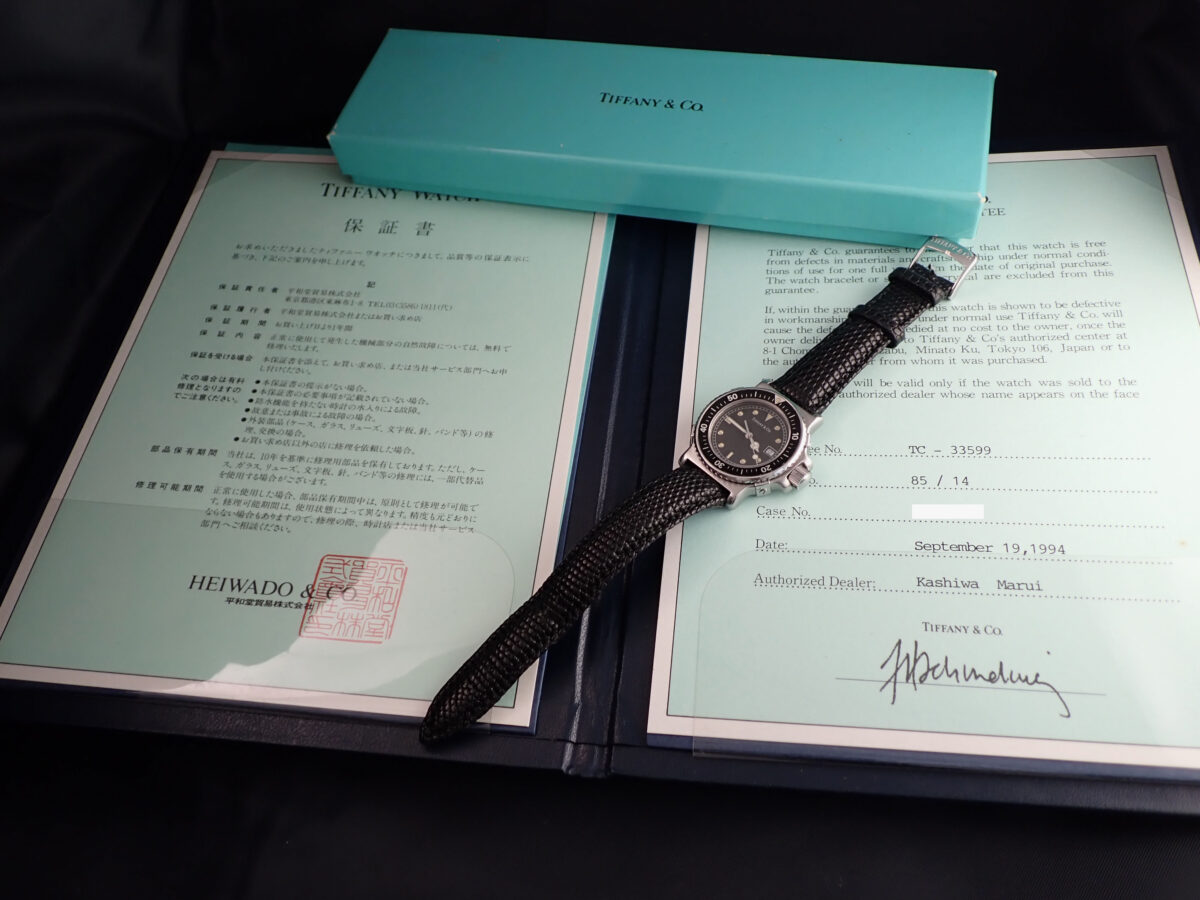 001 Tiffany & Co. Diver Black Dial ティファニー L0719 ダイバー ブラック文字盤 ヴィンテージ クォーツ 純正ベルト・ギャランティー付き