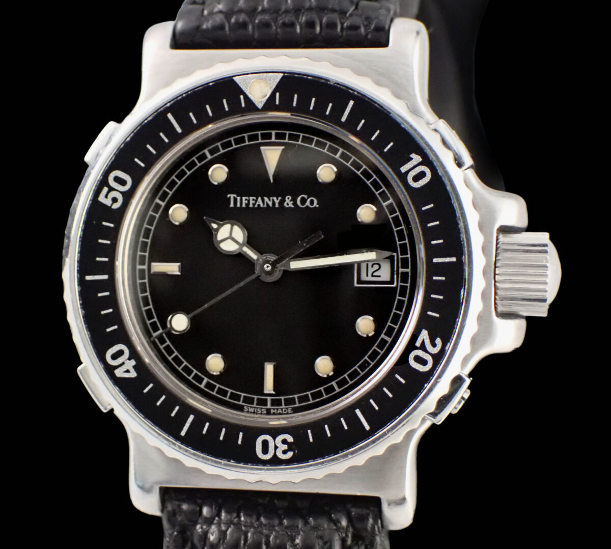 Tiffany & Co. Diver Black Dial ティファニー L0719 ダイバー ブラック文字盤 ヴィンテージ クォーツ 純正ベルト・ギャランティー付き