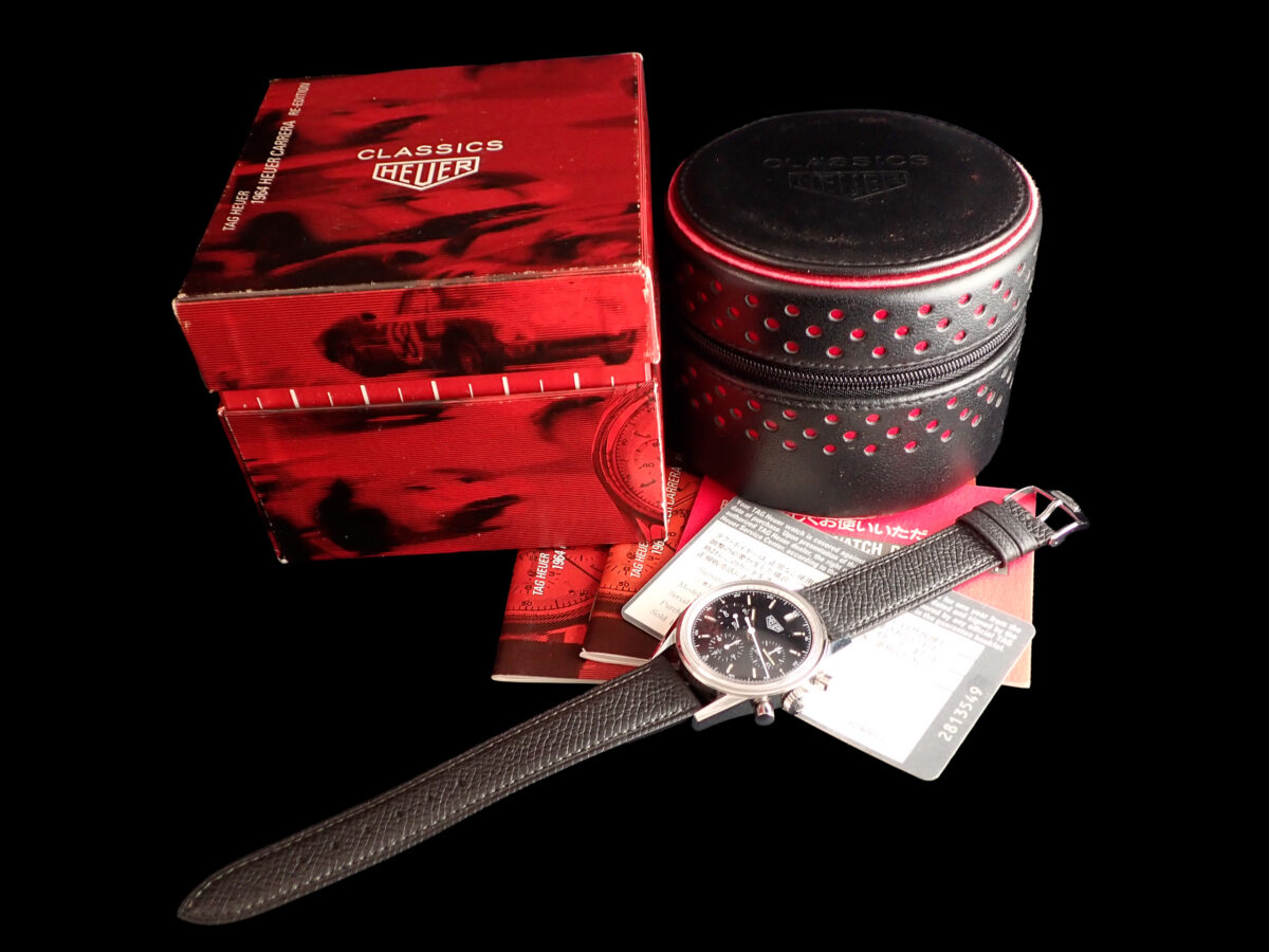 heuer-carrera-cs3111-bc0725-14-watch-box-accessories HEUER Carrera CS3111.BC0725 – 1996 Re-Edition, Black Dial ホイヤー カレラ CS3111.BC0725 1996年復刻モデル ブラック文字盤 手巻きクロノグラフ ノンポリッシュ BOX・1998年保証書付き