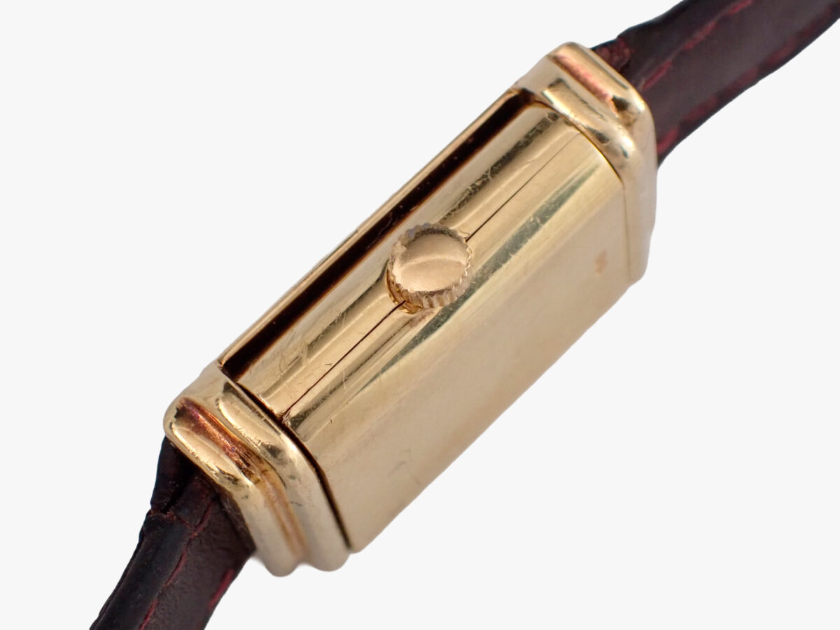 yves-saint-laurent-reverso-07-crown-side Yves Saint Laurent Reversible “Reverso“ イヴ・サンローラン レベルソ Ref.2175 1970年代頃 18Kイエローゴールド無垢 リバーシブル 手巻き